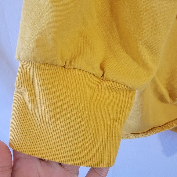 KARL LAGERFELD Paris Emoji Patch Tie Top Sz L Yellow Banded Sleeve Minimalist - Picture 8 of 12